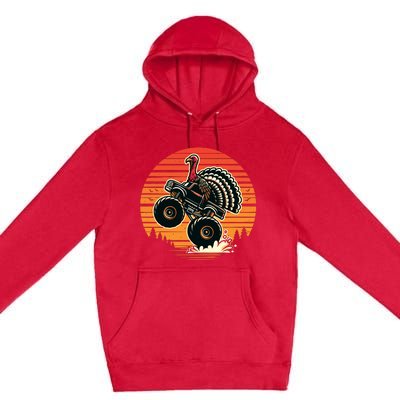 Thanksgiving Turkey Riding Monster Truck Sunset Turkey Premium Pullover Hoodie