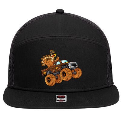 Thanksgiving Turkey Riding Monster Truck 7 Panel Mesh Trucker Snapback Hat