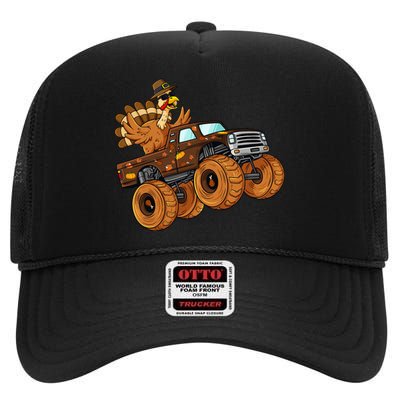 Thanksgiving Turkey Riding Monster Truck High Crown Mesh Back Trucker Hat