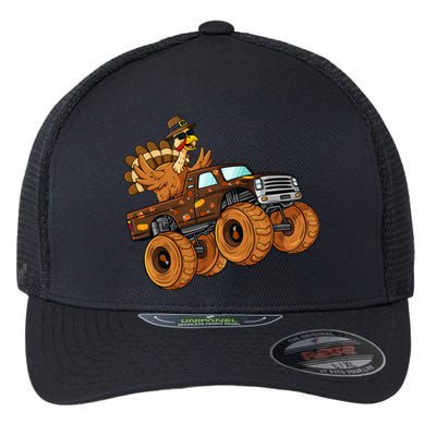 Thanksgiving Turkey Riding Monster Truck Flexfit Unipanel Trucker Cap