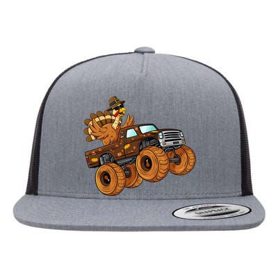 Thanksgiving Turkey Riding Monster Truck Flat Bill Trucker Hat