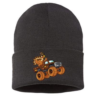 Thanksgiving Turkey Riding Monster Truck Sustainable Knit Beanie