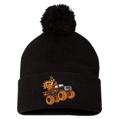 Thanksgiving Turkey Riding Monster Truck Pom Pom 12in Knit Beanie