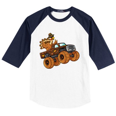 Thanksgiving Turkey Riding Monster Truck Baseball Sleeve Shirt