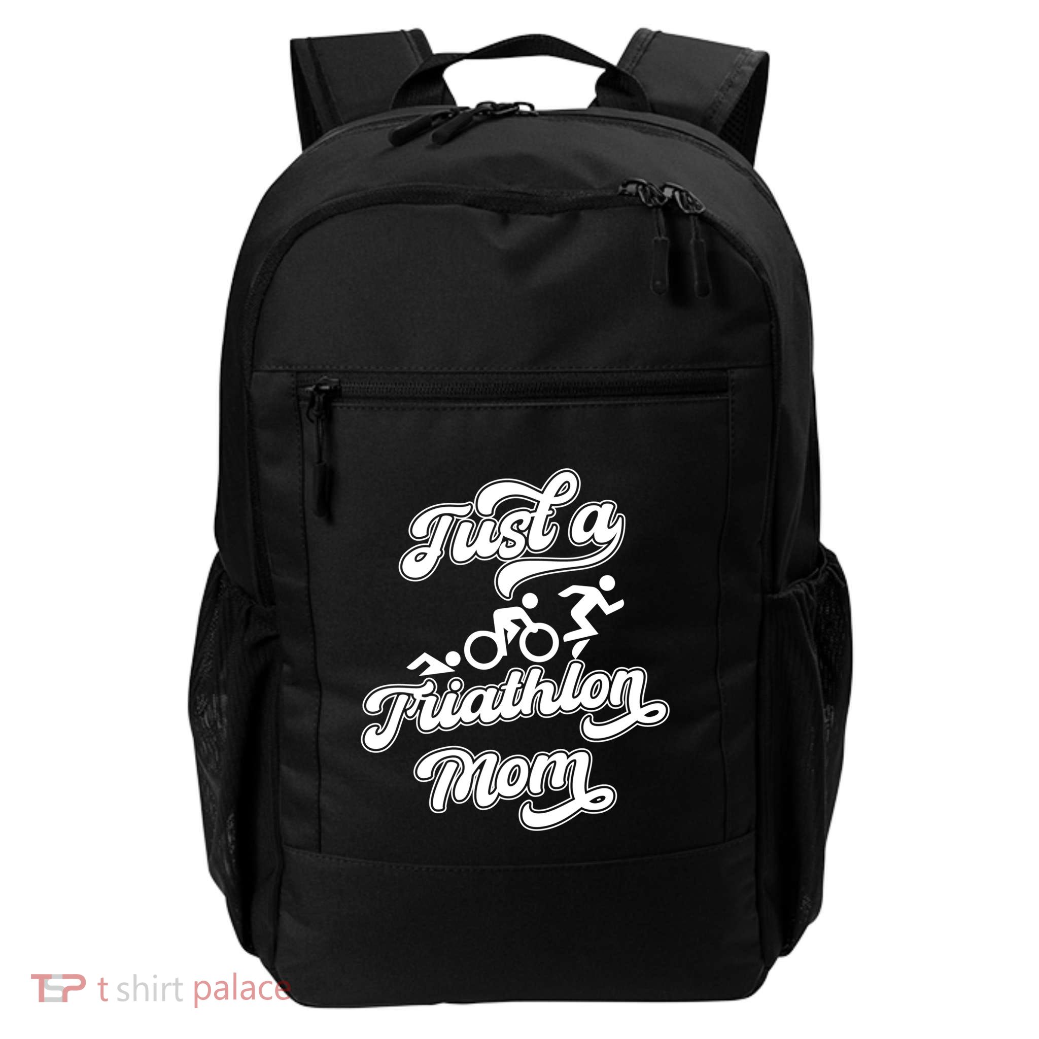 Triathlon Triathlete Running Swimming Just A Triathlon Mom Gift Backpack