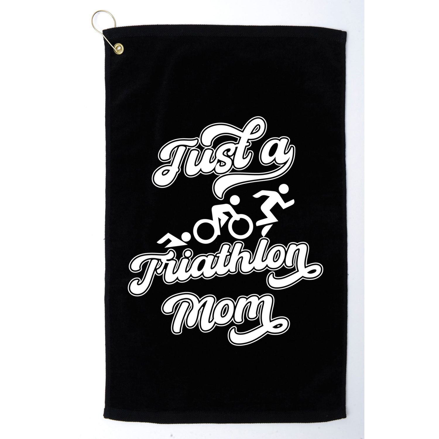 Triathlon Triathlete Running Swimming Just A Triathlon Mom Gift Golf Towel