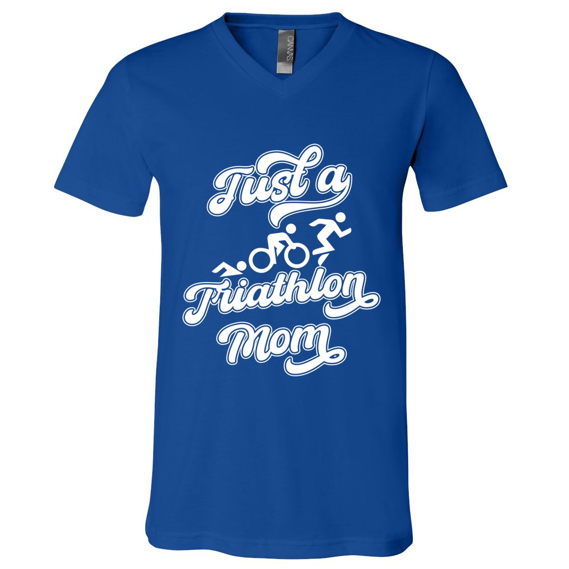 Triathlon Triathlete Running Swimming Just A Triathlon Mom Gift V-Neck T-Shirt