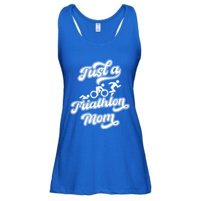 Triathlon Triathlete Running Swimming Just A Triathlon Mom Gift Ladies Essential Flowy Tank