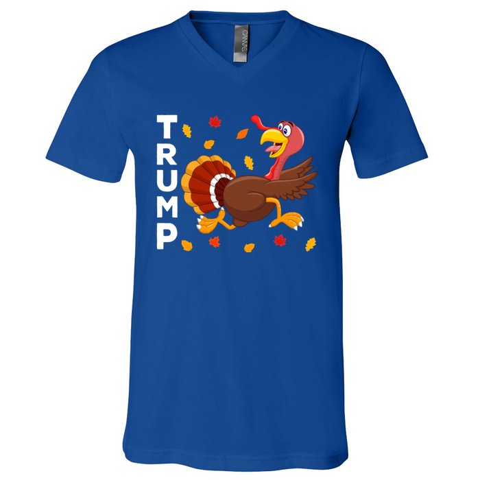 Thanksgiving Turkey Running Funny Antitrump 2024 Sarcastic Gift V-Neck T-Shirt