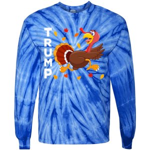 Thanksgiving Turkey Running Funny Antitrump 2024 Sarcastic Gift Tie-Dye Long Sleeve Shirt