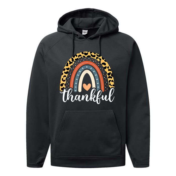 Thankful Thanksgiving Rainbow Leopard Print 2024 Performance Fleece Hoodie