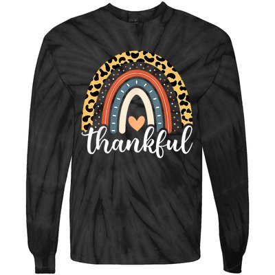 Thankful Thanksgiving Rainbow Leopard Print 2024 Tie-Dye Long Sleeve Shirt