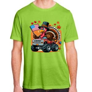 Thanksgiving Turkey Riding Monster Truck Usa Flag Meaningful Gift Adult ChromaSoft Performance T-Shirt