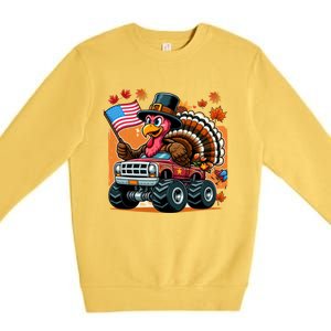 Thanksgiving Turkey Riding Monster Truck Usa Flag Meaningful Gift Premium Crewneck Sweatshirt