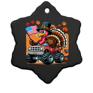 Thanksgiving Turkey Riding Monster Truck Usa Flag Meaningful Gift Ceramic Star Ornament