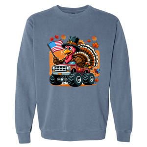 Thanksgiving Turkey Riding Monster Truck Usa Flag Meaningful Gift Garment-Dyed Sweatshirt