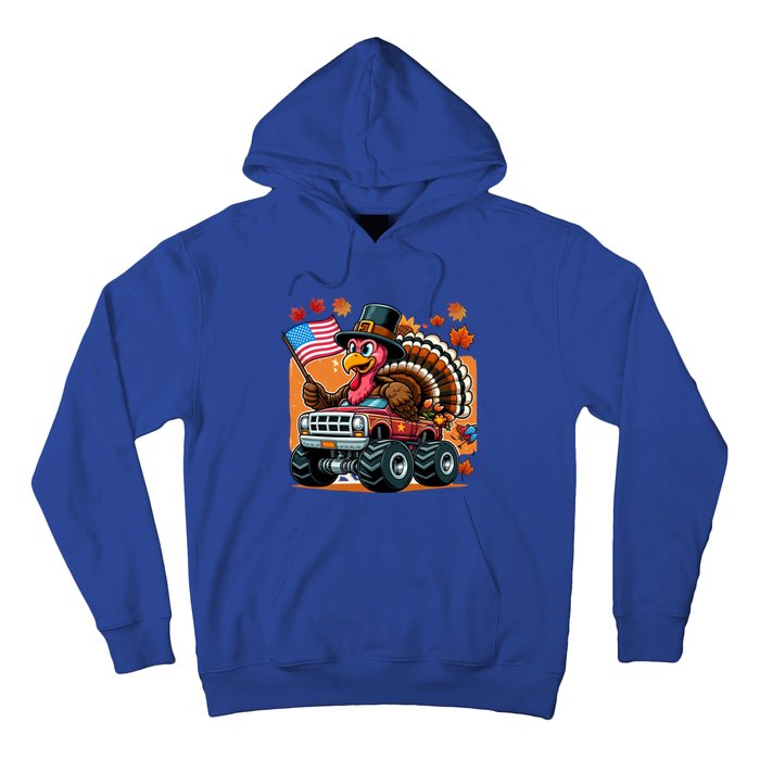 Thanksgiving Turkey Riding Monster Truck Usa Flag Meaningful Gift Hoodie