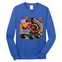 Thanksgiving Turkey Riding Monster Truck Usa Flag Meaningful Gift Long Sleeve Shirt