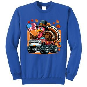 Thanksgiving Turkey Riding Monster Truck Usa Flag Meaningful Gift Sweatshirt