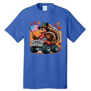 Thanksgiving Turkey Riding Monster Truck Usa Flag Meaningful Gift Tall T-Shirt