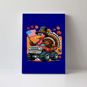 Thanksgiving Turkey Riding Monster Truck Usa Flag Meaningful Gift Canvas