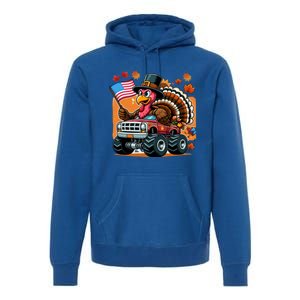 Thanksgiving Turkey Riding Monster Truck Usa Flag Meaningful Gift Premium Hoodie