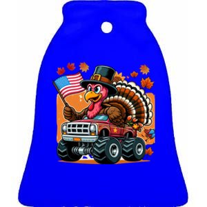 Thanksgiving Turkey Riding Monster Truck Usa Flag Meaningful Gift Ceramic Bell Ornament