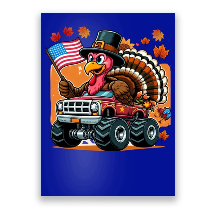 Thanksgiving Turkey Riding Monster Truck Usa Flag Meaningful Gift Poster