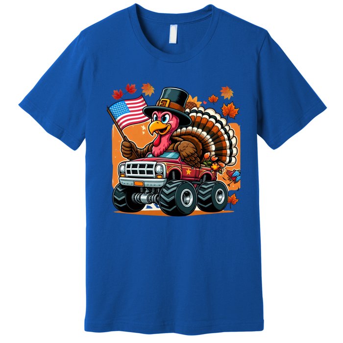 Thanksgiving Turkey Riding Monster Truck Usa Flag Meaningful Gift Premium T-Shirt