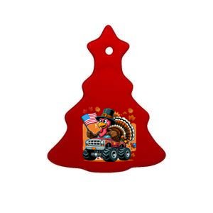 Thanksgiving Turkey Riding Monster Truck Usa Flag Meaningful Gift Ceramic Tree Ornament