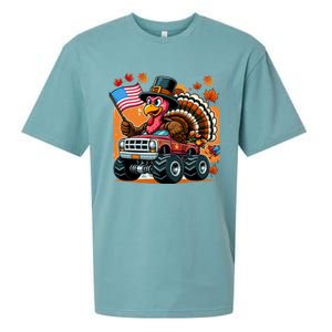 Thanksgiving Turkey Riding Monster Truck Usa Flag Meaningful Gift Sueded Cloud Jersey T-Shirt