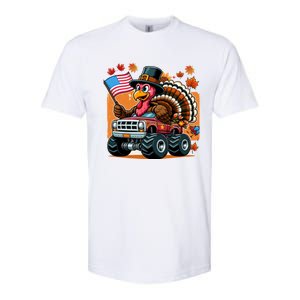 Thanksgiving Turkey Riding Monster Truck Usa Flag Meaningful Gift Softstyle CVC T-Shirt