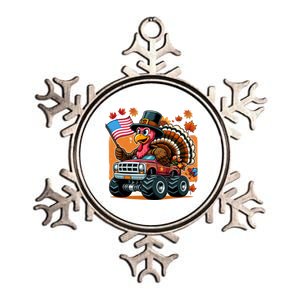 Thanksgiving Turkey Riding Monster Truck Usa Flag Meaningful Gift Metallic Star Ornament