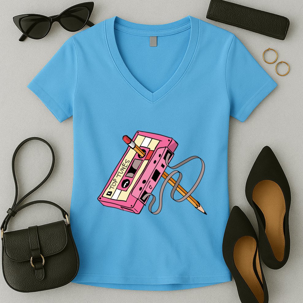 Top Tunes Retro 80s Back To School Women's V-Neck T-Shirt