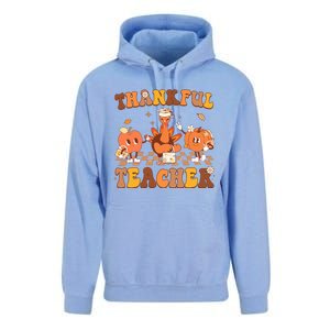 Thankful Teacher Retro Groovy Thanksgiving Fall Unisex Surf Hoodie