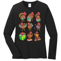 Thanksgiving Turkeys Reading Book Storytelling Birds Ladies Long Sleeve Shirt