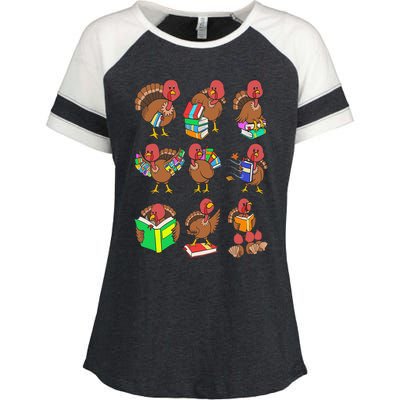 Thanksgiving Turkeys Reading Book Storytelling Birds Enza Ladies Jersey Colorblock Tee