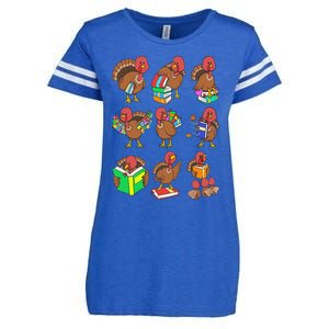 Thanksgiving Turkeys Reading Book Storytelling Birds Enza Ladies Jersey Football T-Shirt