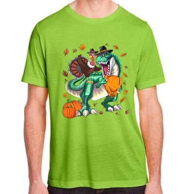 Thanksgiving Turkey Riding Dinosaur T Rex Pumpkin Meaningful Gift Adult ChromaSoft Performance T-Shirt