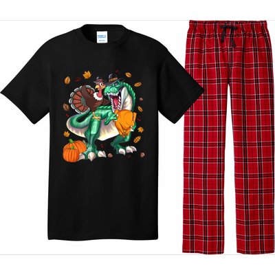 Thanksgiving Turkey Riding Dinosaur T Rex Pumpkin Meaningful Gift Pajama Set