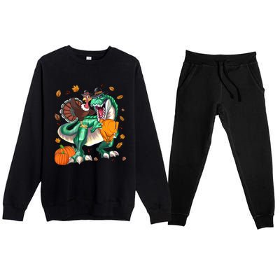 Thanksgiving Turkey Riding Dinosaur T Rex Pumpkin Meaningful Gift Premium Crewneck Sweatsuit Set