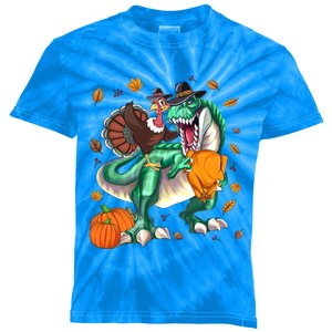 Thanksgiving Turkey Riding Dinosaur T Rex Pumpkin Meaningful Gift Kids Tie-Dye T-Shirt