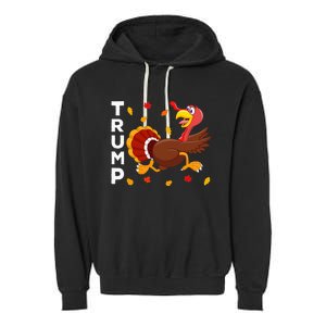 Thanksgiving Turkey Running Funny Anti Trump 2024 Garment-Dyed Fleece Hoodie