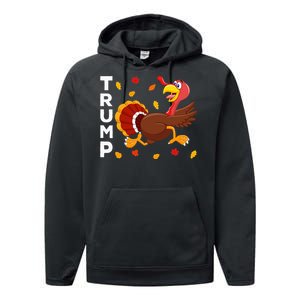 Thanksgiving Turkey Running Funny Anti Trump 2024 Performance Fleece Hoodie