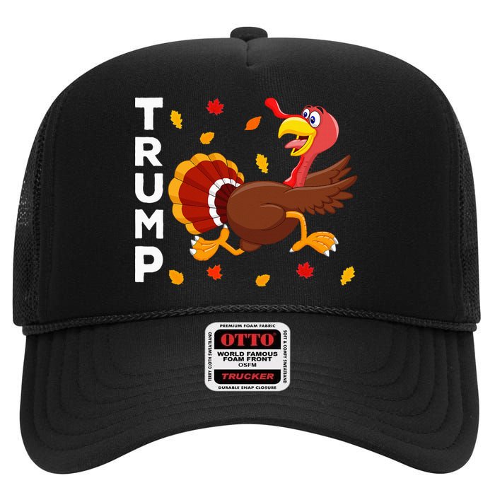 Thanksgiving Turkey Running Funny Anti Trump 2024 High Crown Mesh Back Trucker Hat