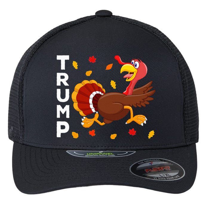 Thanksgiving Turkey Running Funny Anti Trump 2024 Flexfit Unipanel Trucker Cap