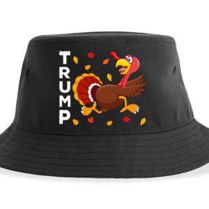 Thanksgiving Turkey Running Funny Anti Trump 2024 Sustainable Bucket Hat