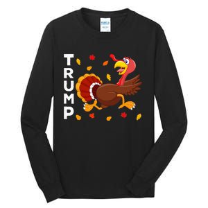 Thanksgiving Turkey Running Funny Anti Trump 2024 Tall Long Sleeve T-Shirt