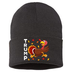 Thanksgiving Turkey Running Funny Anti Trump 2024 Sustainable Knit Beanie