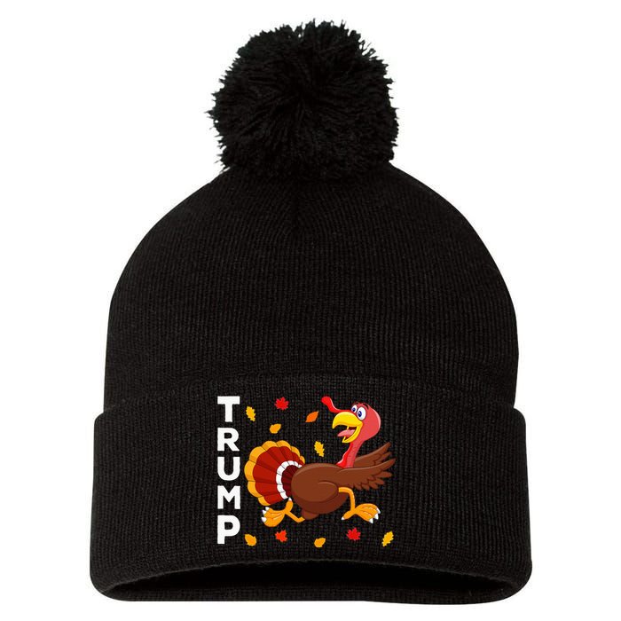 Thanksgiving Turkey Running Funny Anti Trump 2024 Pom Pom 12in Knit Beanie